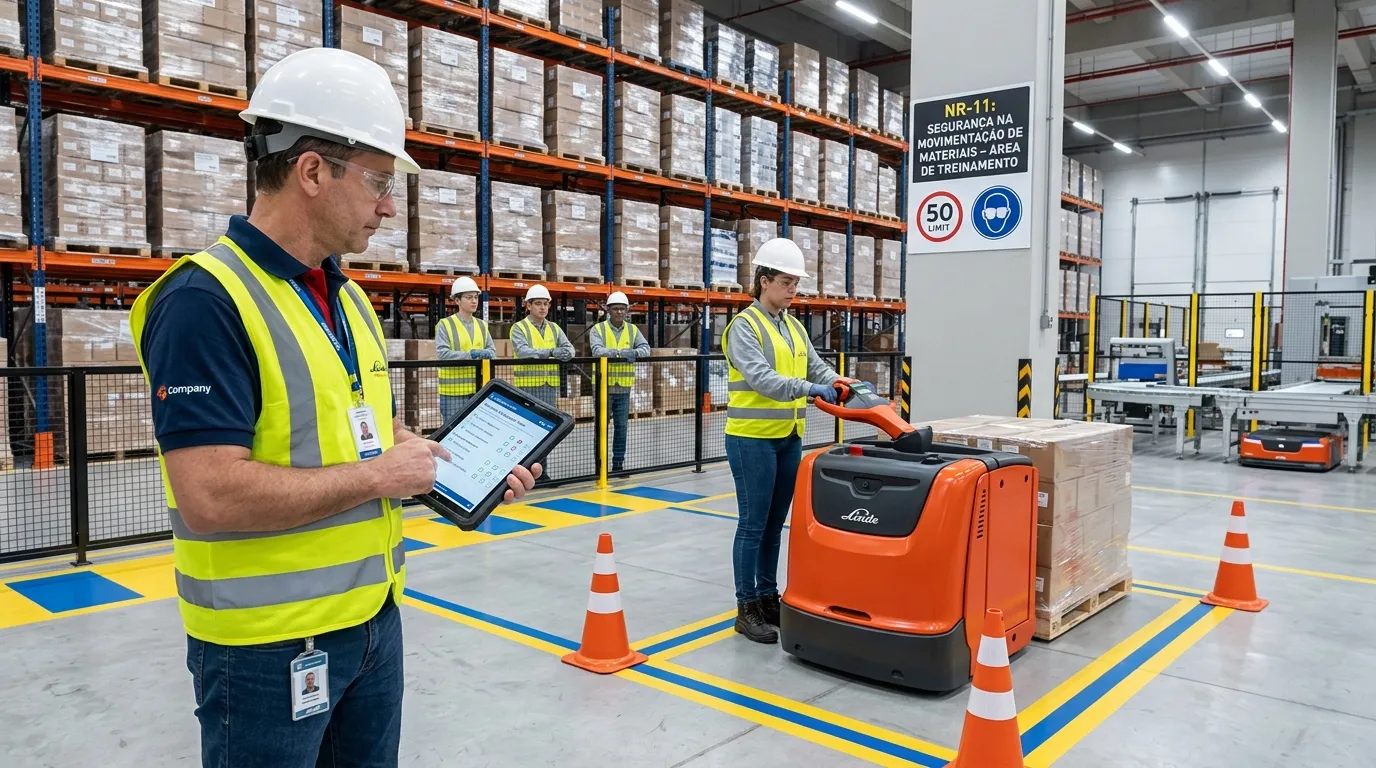 Treinamento prático para instrutores de paleteira elétrica